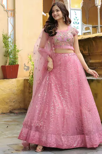 pink silk blend embroidered lehenga choli with dupatta