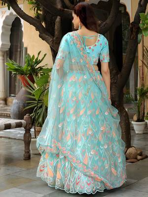 sky blue silk blend embroidered lehenga choli with dupatta 3