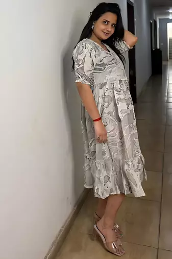 Women's rayon printed designer casual flared dress 
