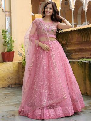 pink silk blend embroidered lehenga choli with dupatta 5