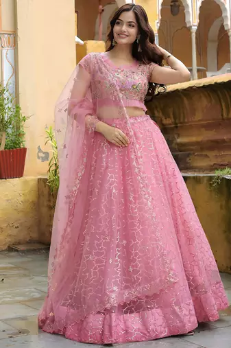 pink silk blend embroidered lehenga choli with dupatta