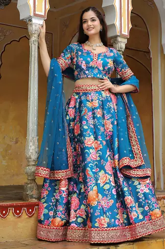 blue art silk embroidered lehenga choli with dupatta