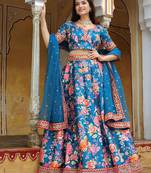 blue art silk embroidered lehenga choli with dupatta