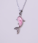 Silver mermaid tail pendant necklace for women | pink stone charm