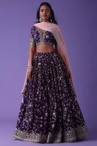 purple georgette embroidered lehenga choli with dupatta