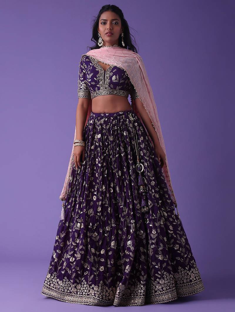 purple georgette embroidered lehenga choli with dupatta