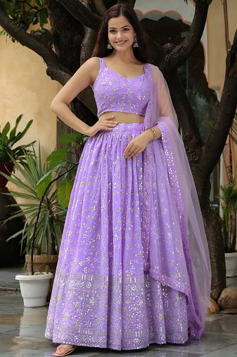 lavender georgette embroidered lehenga choli with dupatta