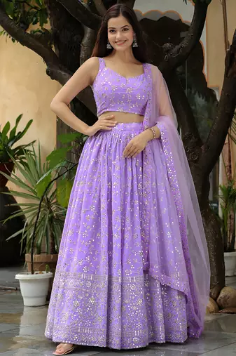 lavender georgette embroidered lehenga choli with dupatta