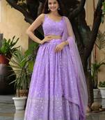 lavender georgette embroidered lehenga choli with dupatta