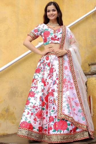white art silk embroidered lehenga choli with dupatta