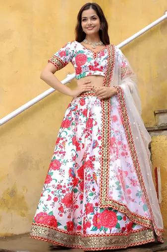 white art silk embroidered lehenga choli with dupatta