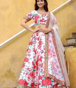 white art silk embroidered lehenga choli with dupatta