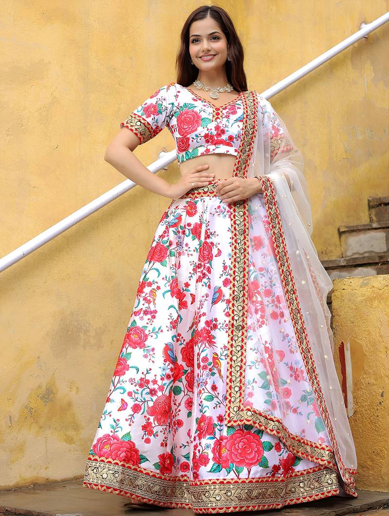 white art silk embroidered lehenga choli with dupatta