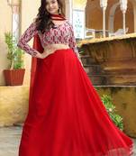 red georgette embroidered lehenga choli with dupatta
