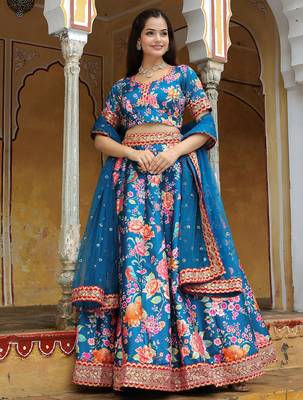 blue art silk embroidered lehenga choli with dupatta 2