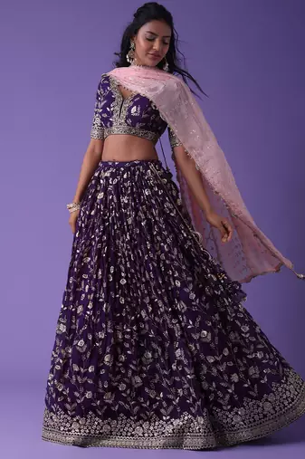 purple georgette embroidered lehenga choli with dupatta