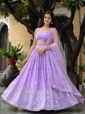 lavender georgette embroidered lehenga choli with dupatta 2