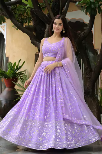 lavender georgette embroidered lehenga choli with dupatta