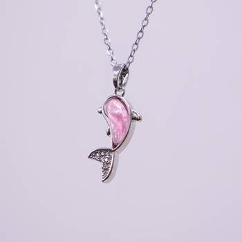 Silver mermaid tail pendant necklace for women | pink stone charm 2