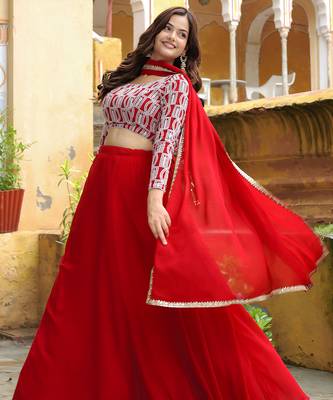 red georgette embroidered lehenga choli with dupatta 2