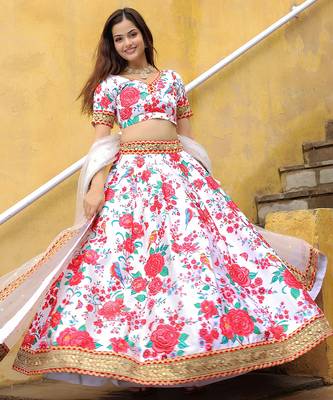 white art silk embroidered lehenga choli with dupatta 2