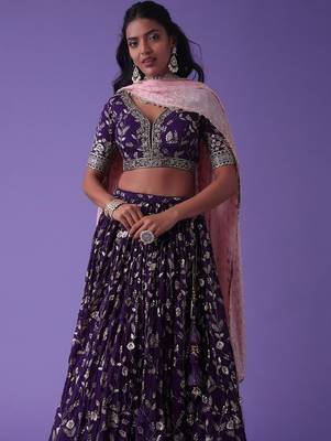 purple georgette embroidered lehenga choli with dupatta 3