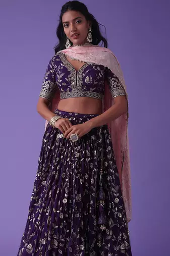 purple georgette embroidered lehenga choli with dupatta