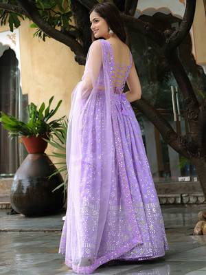 lavender georgette embroidered lehenga choli with dupatta 3