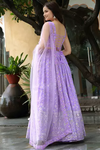 lavender georgette embroidered lehenga choli with dupatta