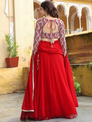 red georgette embroidered lehenga choli with dupatta 3