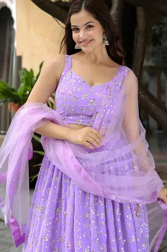 lavender georgette embroidered lehenga choli with dupatta