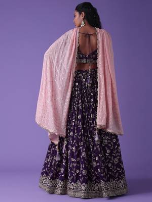 purple georgette embroidered lehenga choli with dupatta 4