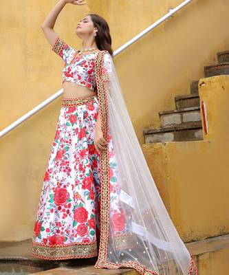 white art silk embroidered lehenga choli with dupatta 3