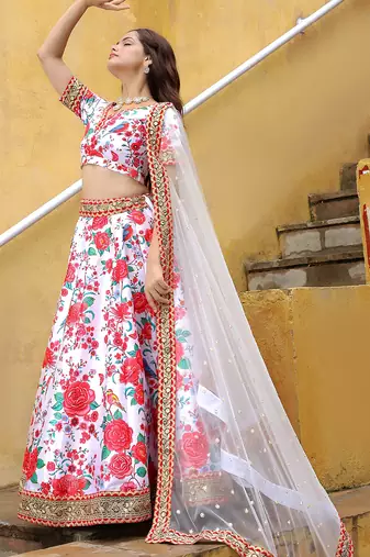 white art silk embroidered lehenga choli with dupatta