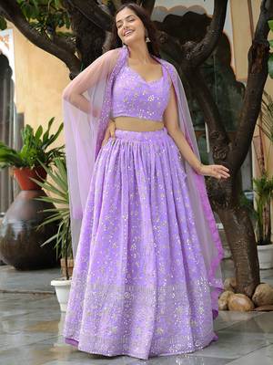 lavender georgette embroidered lehenga choli with dupatta 5