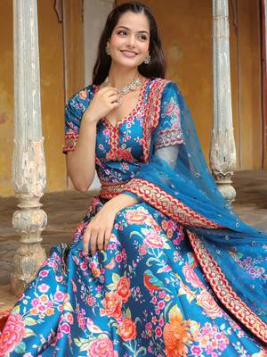 blue art silk embroidered lehenga choli with dupatta 4