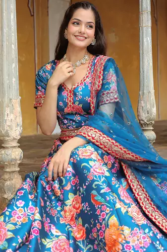 blue art silk embroidered lehenga choli with dupatta