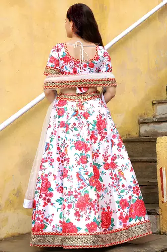 white art silk embroidered lehenga choli with dupatta