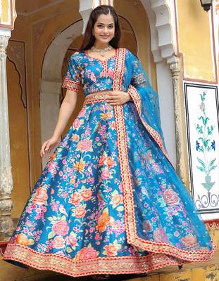 blue art silk embroidered lehenga choli with dupatta 5