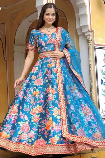 blue art silk embroidered lehenga choli with dupatta