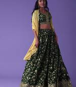 green georgette embroidered lehenga choli with dupatta