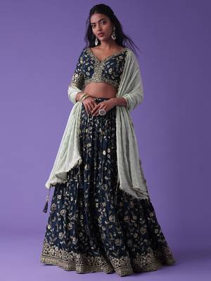 blue georgette embroidered lehenga choli with dupatta 1