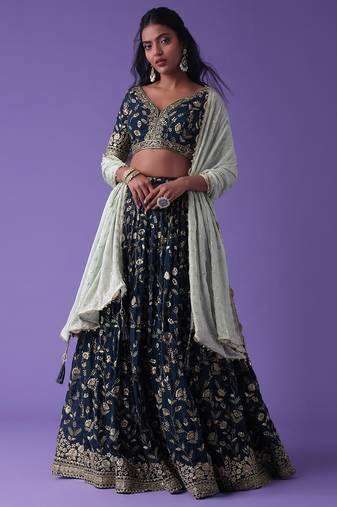 blue georgette embroidered lehenga choli with dupatta