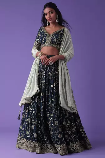blue georgette embroidered lehenga choli with dupatta