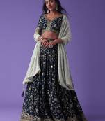 blue georgette embroidered lehenga choli with dupatta