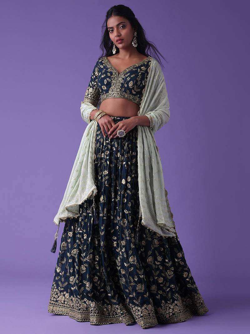 blue georgette embroidered lehenga choli with dupatta