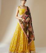 yellow georgette embroidered lehenga choli with dupatta