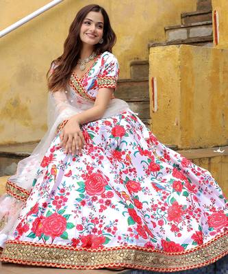 white art silk embroidered lehenga choli with dupatta 5