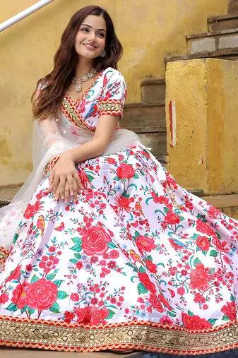 white art silk embroidered lehenga choli with dupatta