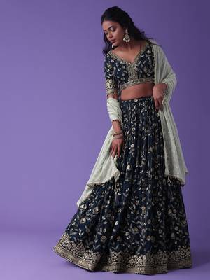blue georgette embroidered lehenga choli with dupatta 2